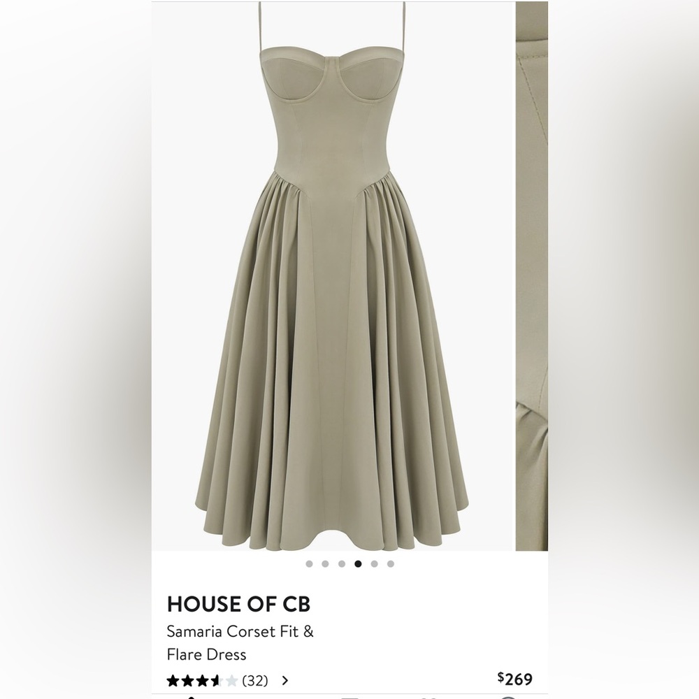 House of CB Green Pleated A-line Midi Skirt